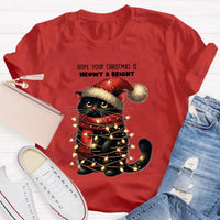 Adorable Holiday Cat Graphic Tee, Meowy and Bright Christmas Cat Teacher T-Shirt, Festive School Teacher Shirt, Humorous Cat Lover Xmas Top