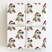 Red Eyed Frog Santa Hat Gift Wrap Roll, Tree Frog Christmas Wrapping Paper, Adorable Animal Holiday Wrapping Paper, Whimsical Kids Gift Wrap