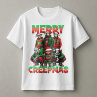 Scary Movie Villain Christmas Shirt, Merry Creepmas Horror T-Shirt, Humorous Creepmas Graphic Tee, Horror Holiday T-Shirt, Slasher Xmas Present