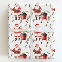 Humorous Grilling Santa Wrapping Paper, BBQ Santa Ribs Wrapping Paper, Red Kettle Grill Christmas Wrapping Paper, Holiday BBQ Gift Wrap Roll