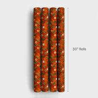 Watercolor Pine Wrapping Paper, Orange Ornament Wrapping Paper, Festive Christmas Wrapping Paper, Holiday Gift Wrap Roll