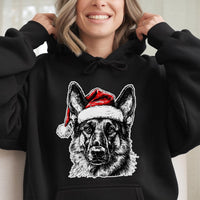 Festive Santa Hat Dog Sweatshirt, German Shepherd Hoodie, Christmas Pet Lover Hoodie, Holiday Puppy Graphic Pullover