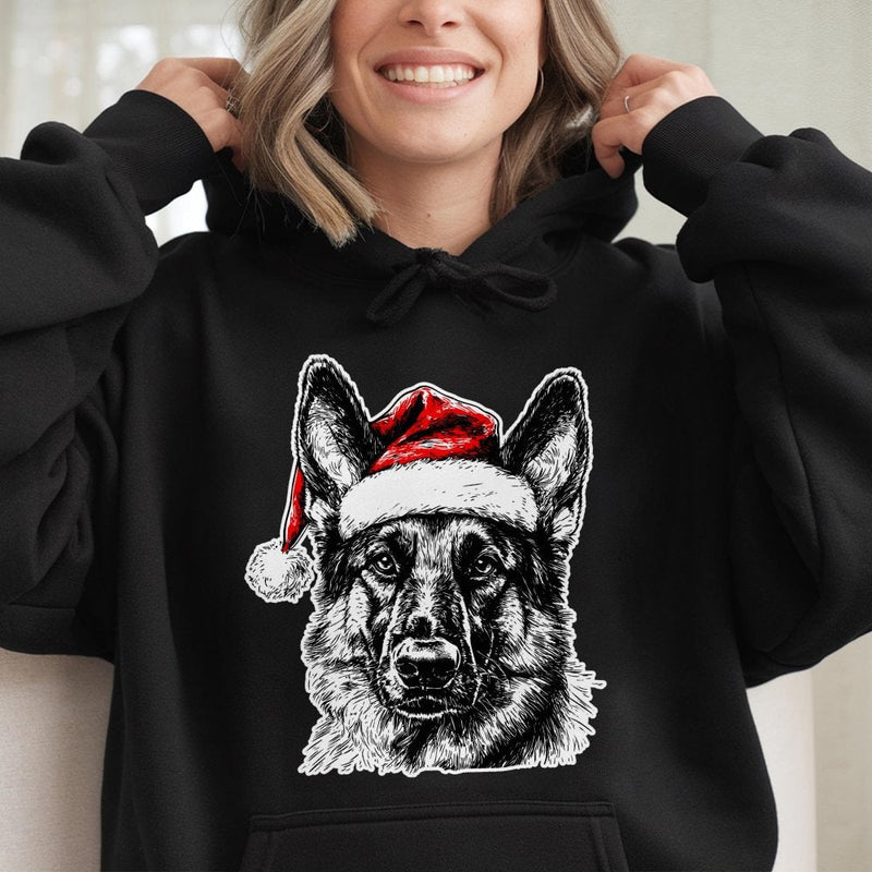 Festive Santa Hat Dog Sweatshirt, German Shepherd Hoodie, Christmas Pet Lover Hoodie, Holiday Puppy Graphic Pullover