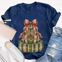 Bookworm Holiday Graphic Tee, Books Bows Lights Christmas Tree Shirt, Comfy Bookish Christmas T-Shirt, Reader Teacher Xmas Present Tee