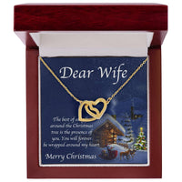 CZ Crystal Two Heart Pendant Necklace, Interlocking Hearts Necklace for Wife, Romantic Double Heart Jewelry, Christmas Present from Husband