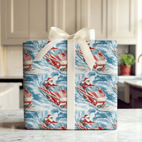 Humorous Nautical Christmas Gift Wrap, Santa in Speedboat Wrapping Paper, Boating Santa Present Paper, Coastal Holiday Gift Wrapping Paper