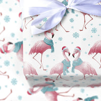 Tropical Santa Hat Holiday Gift Wrap, Christmas Flamingo Wrapping Paper, Adorable Winter Animal Present Paper, Coastal Xmas Wrap Roll