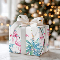 Coastal Palm Tree Gift Wrap, Tropical Flamingo Wrapping Paper, Beach Christmas Flamingo Wrapping Paper, Holiday Present Gift Wrap Roll