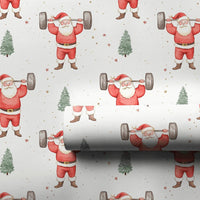 Humorous Gym Weightlifting Gift Wrap, Barbell Santa Christmas Wrapping Paper, Fitness Santa Holiday Paper, Workout Lover Present Wrapping Paper