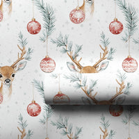 Woodland Deer Holiday Gift Wrap, Watercolor Reindeer Christmas Wrapping Paper, Ornament Wrapping Paper, Rustic Christmas Gift Wrap Roll