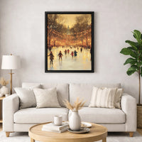 Impressionist City Street Canvas Print, Winter Ice Skating Canvas Art, Comfy Christmas Scene Wall Decor, Seasonal Winter Holiday Canvas Present