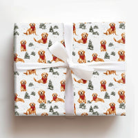 Winter Dog Gift Wrap Roll, Golden Retriever Christmas Wrapping Paper, Adorable Golden Puppy Holiday Wrapping Paper, Pet Lover Gift Wrap Roll