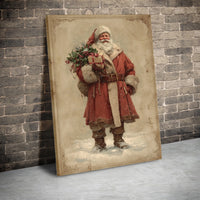 Traditional Christmas Portrait Print, Vintage Santa Claus Wall Art Canvas, Retro Holiday Wall Decor, Winter Festive Home Canvas Present