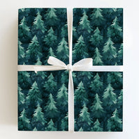 Dark Forest Woodland Gift Wrap, Watercolor Pine Tree Wrapping Paper, Christmas Tree Wrapping Paper, Rustic Winter Holiday Present Paper
