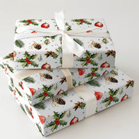 Christmas Ornament Gift Wrap, Watercolor Holly Berry Wrapping Paper, Pinecone Botanical Wrapping Paper