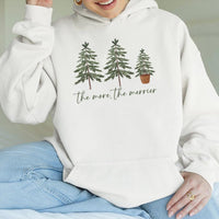 Minimalist Holiday Pine Tree Hooded Sweatshirt, The More the Merrier Christmas Hoodie, Comfy Winter Forest Pullover, Adorable Xmas Present