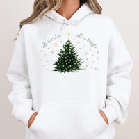 Minimalist Christmas Tree Hooded Sweatshirt, All Is Calm All Is Bright Hoodie, Comfy Holiday Pullover, Winter Graphic Hoodie Present for Women