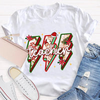 Festive Vibes Holiday Graphic Tee, Teacher Christmas T-Shirt, Adorable School Educator Xmas Shirt, Winter Break Teacher T-Shirt Present