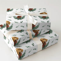 Holiday Wreath Puppy Gift Wrap, Vizsla Dog Christmas Wrapping Paper, Watercolor Dog Christmas Paper, Festive Pet Lover Gift Wrapping Paper