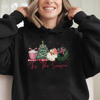 Retro Coquette Santa Hoodie, Tis the Season Christmas Hoodie, Adorable Aesthetic Santa Pullover Hoodie, Winter Holiday Hooded Sweatshirt