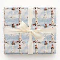 Coastal Nautical Holiday Gift Wrap, Snowy Lighthouse Christmas Wrapping Paper, Winter Wreath Wrapping Paper, Festive Wrapping Paper Roll