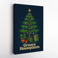 Retro Plant Lover Holiday Canvas Print, Groovy Houseplants Christmas Tree Canvas Art, Plant Tree Canvas Wall Decor, Botanical Xmas Present