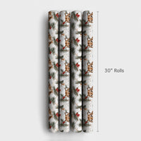 Winter Mountain Lion Gift Wrap, Watercolor Cougar Wrapping Paper, Pine and Berry Christmas Gift Wrap, Snowy Wildlife Holiday Wrapping Paper