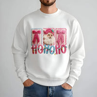 Faux Yarn Crochet Effect Crewneck, Santa Claus Christmas Sweatshirt, Retro Holiday Graphic Sweater, Comfy Winter Xmas Apparel for Her
