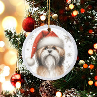 Adorable Santa Hat Puppy Ceramic Ornament, Shih Tzu Dog Christmas Ornament, Pet Lover Tree Ornament, Holiday Keepsake, Present for Dog Lovers