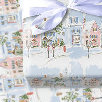 Watercolor Christmas Town Gift Wrap, Snowy Village Wrapping Paper, Winter Scene Wrapping Paper, Comfy Holiday Present Paper Wrap Roll