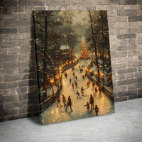 Nostalgic Winter Village Print, Vintage Christmas Ice Skating Canvas Wall Art, Holiday Wall Decor, Festive Christmas Present, Digital Download