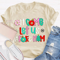 Religious Christian Holiday Tee, Oh Come Let Us Adore Him Christmas T-Shirt, Faith Nativity Graphic Shirt, Adorable Xmas Church Tee, Faith Present