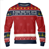 Bond That Cant Be Broken Sweater, A Man and His Cats Ugly Christmas Sweater, Humorous Cat Dad Holiday Sweatshirt, Adorable Xmas Pullover Present