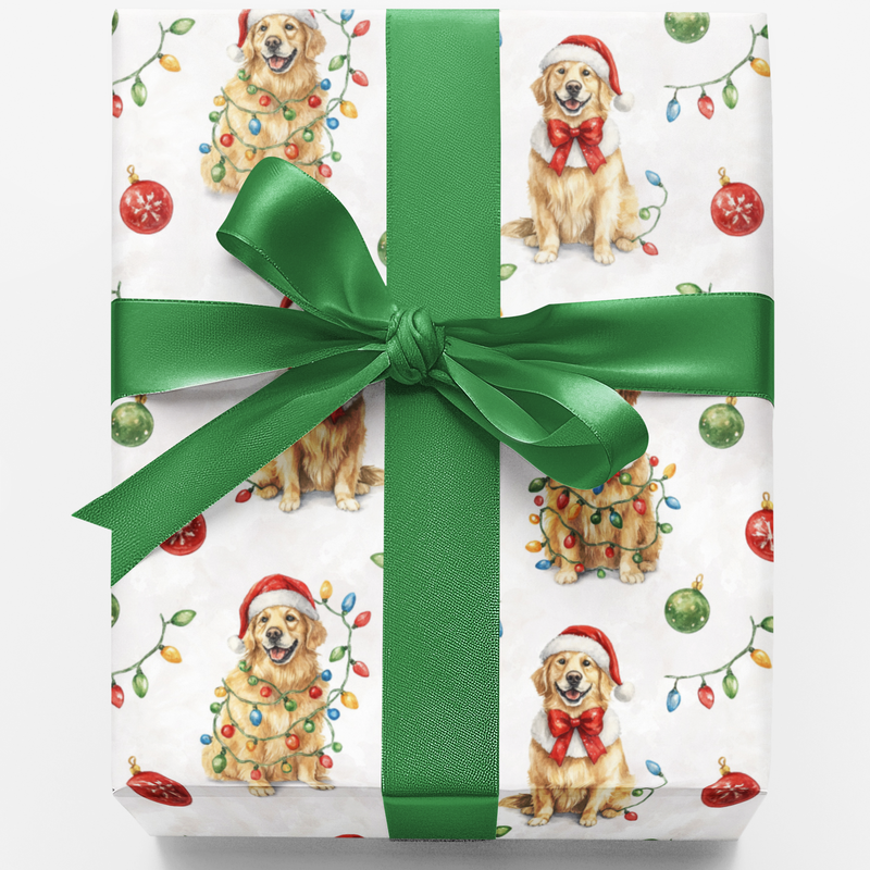 Adorable Holiday Dog Gift Wrap, Golden Retriever Christmas Wrapping Paper, Festive Pet Lover Wrapping Paper, Xmas Dog Breed Gift Wrap Roll