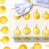 Watercolor Yellow Ornament Gift Wrap, Gold Christmas Baubles Wrapping Paper, Elegant Holiday Wrapping Paper, Festive Xmas Gift Wrap