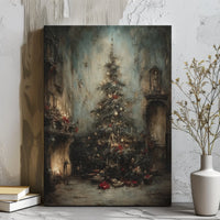 Dark Academia Holiday Canvas Print, Moody Victorian Christmas Tree Canvas Art, Festive Gothic Christmas Canvas, Winter Holiday Wall Decor