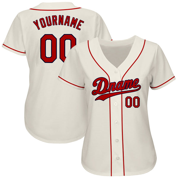 Custom Baseball Jersey - Cream Red-Navy Authentic