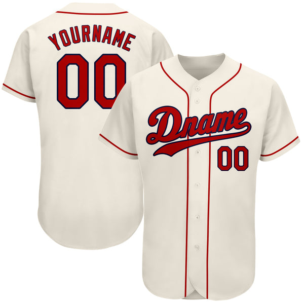 Custom Baseball Jersey - Cream Red-Navy Authentic