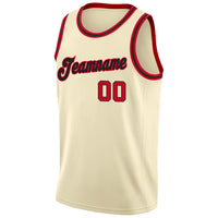 Custom Basketball Jersey - Cream Red-Black Round Neck Rib-Knit