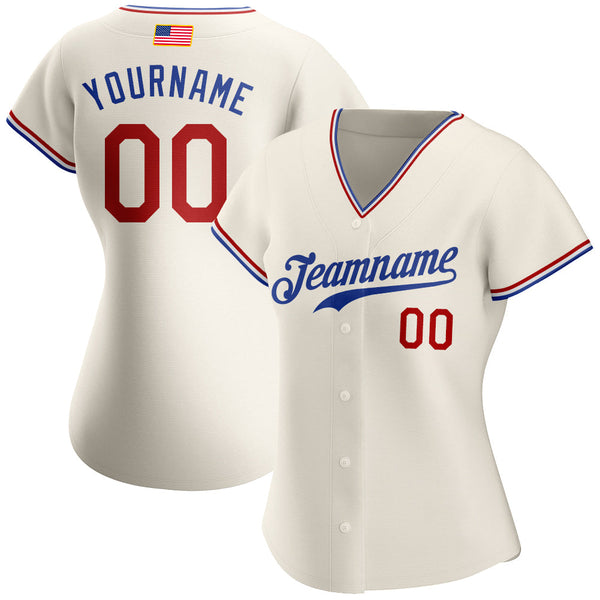 Custom Baseball Jersey - Cream Red-Royal Authentic American Flag Fashion