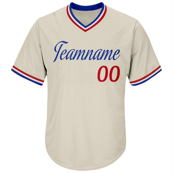Custom Baseball Jersey - Cream Red-Royal Authentic Throwback Rib-Knit