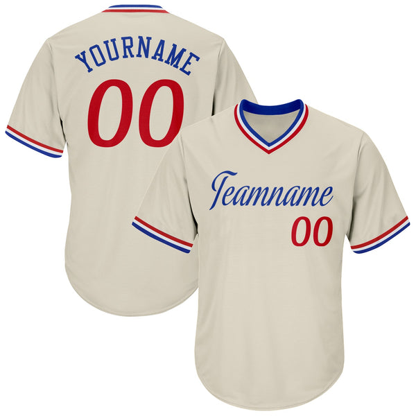 Custom Baseball Jersey - Cream Red-Royal Authentic Throwback Rib-Knit