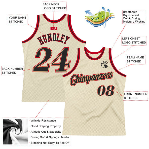 Custom Basketball Jersey - Cream Black-Red Authentic Throwback