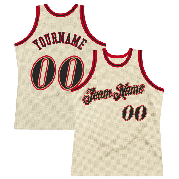 Custom Basketball Jersey - Cream Black-Red Authentic Throwback