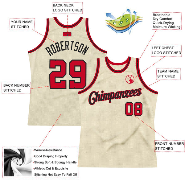 Custom Basketball Jersey - Cream Red-Black Authentic Throwback