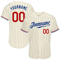Custom Baseball Jersey - Cream Black Pinstripe Red-Royal Authentic