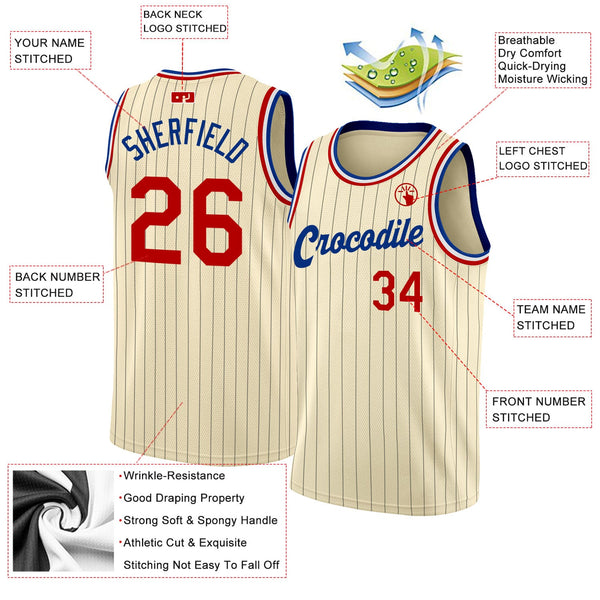 Custom Basketball Jersey - Cream Black Pinstripe Red-Royal Authentic