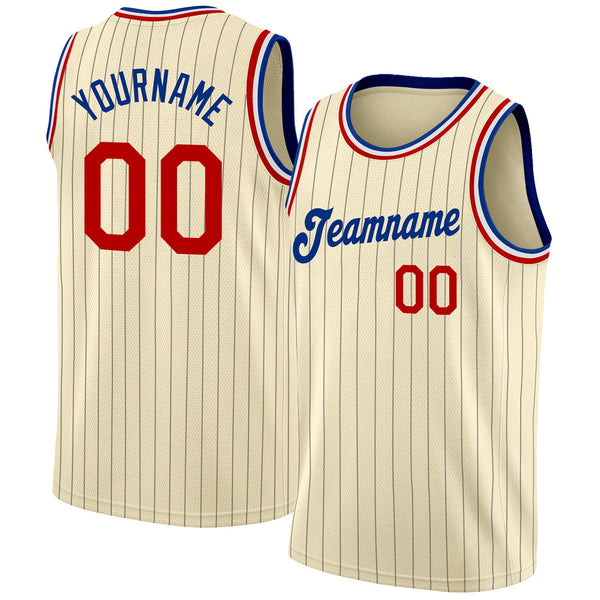 Custom Basketball Jersey - Cream Black Pinstripe Red-Royal Authentic