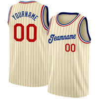 Custom Basketball Jersey - Cream Black Pinstripe Red-Royal Authentic