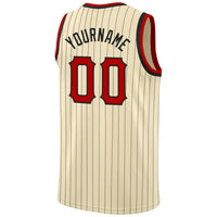 Custom Basketball Jersey - Cream Black Pinstripe Red-Black Authentic